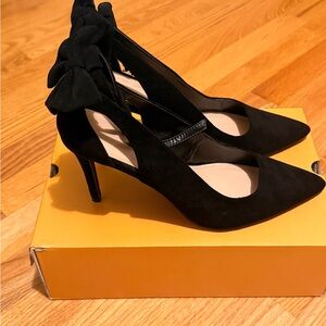 Women’s Black Bow Heels – Pointed Toe Dress Pumps Size 10, New